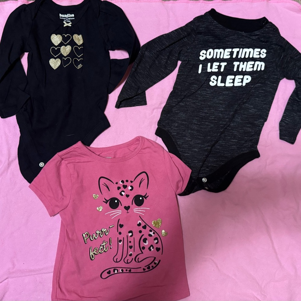 Bumkins Baby Bodysuits and Tee Set - Black and Pink